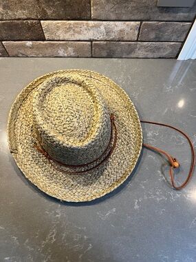 The Scala Collection  Straw Sun Hat with Adjustable Leather Chin Strap